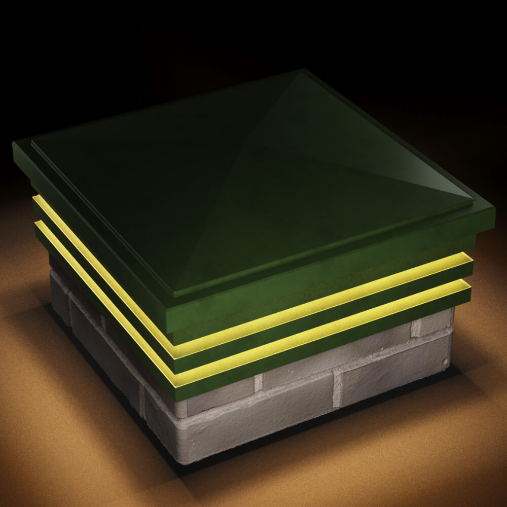 Колпак Zking Бона ХайТек Зеленый на столб 1.5х1.5 кирпича (385х385мм) с подсветкой в Томске фото