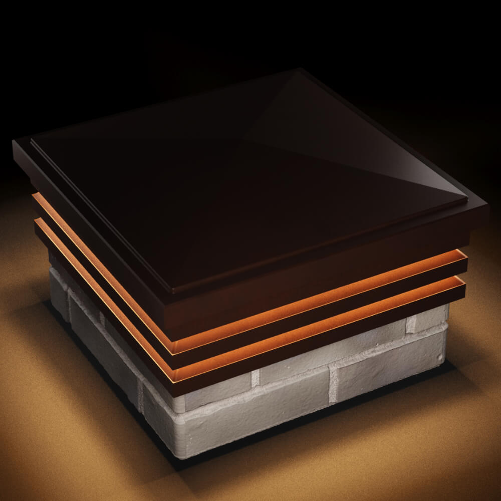 Колпак Zking Бона ХайТек Коричневый на столб 1.5х1.5 кирпича (385х385мм) с подсветкой в Томске фото