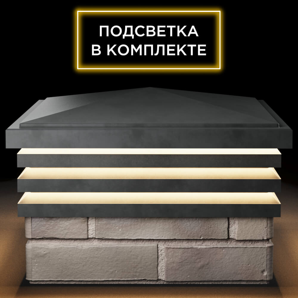 Колпак Zking Бона ХайТек Серый на столб 1.5х1.5 кирпича (385х385мм) с подсветкой Томск фото