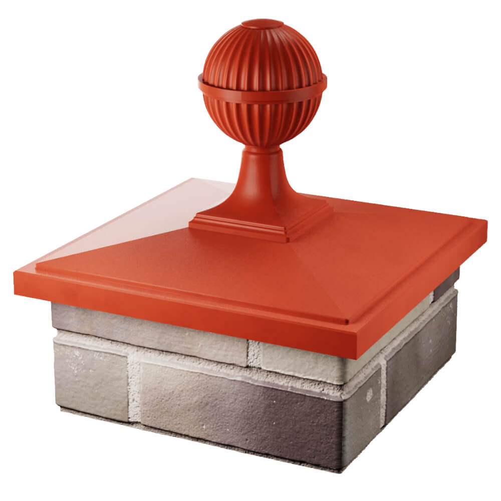 Колпак Zking БонаМоно Красный с шаром на столб 1.5х1.5 кирпича (385х385, 400х400мм) в сборе в Томске фото